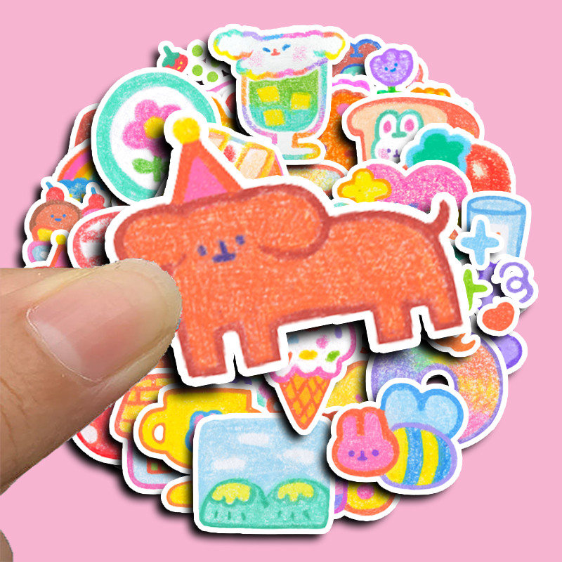 AliExpress 40 Pcs Crayon-Style Sweet Cartoon Stickers - Food & Cute Bunny Decals for Journals & Water Bottle Decor AnimeWorlds Store, view 4