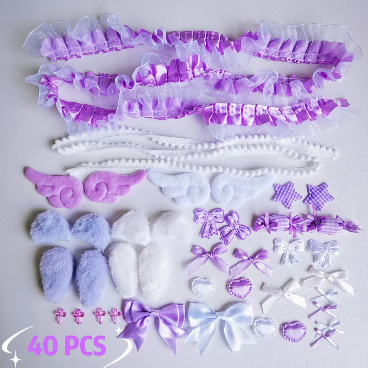 AliExpress 40 Pieces of Lace Handmade Material Kit, Lace Plush Bunny Ears, Angel Wings Accessories, Clothing Accessories, Heart and Star Set, view 2