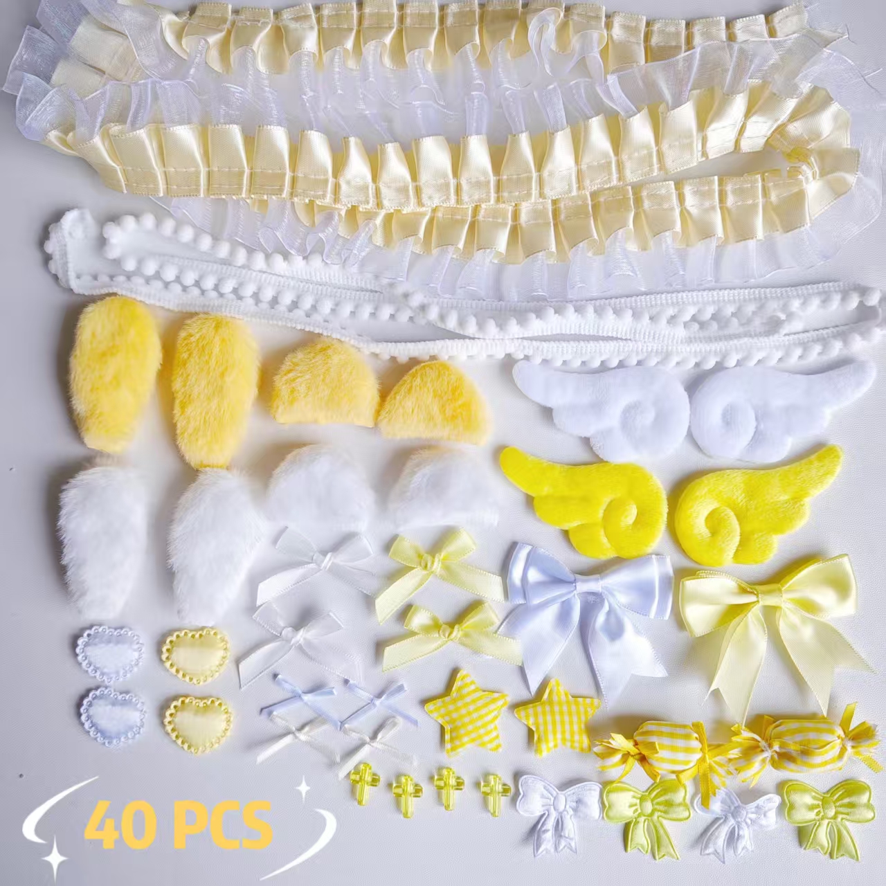 AliExpress 40 Pieces of Lace Handmade Material Kit, Lace Plush Bunny Ears, Angel Wings Accessories, Clothing Accessories, Heart and Star Set, view 4