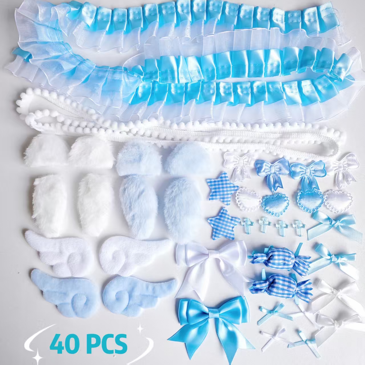 AliExpress 40 Pieces of Lace Handmade Material Kit, Lace Plush Bunny Ears, Angel Wings Accessories, Clothing Accessories, Heart and Star Set, view 5
