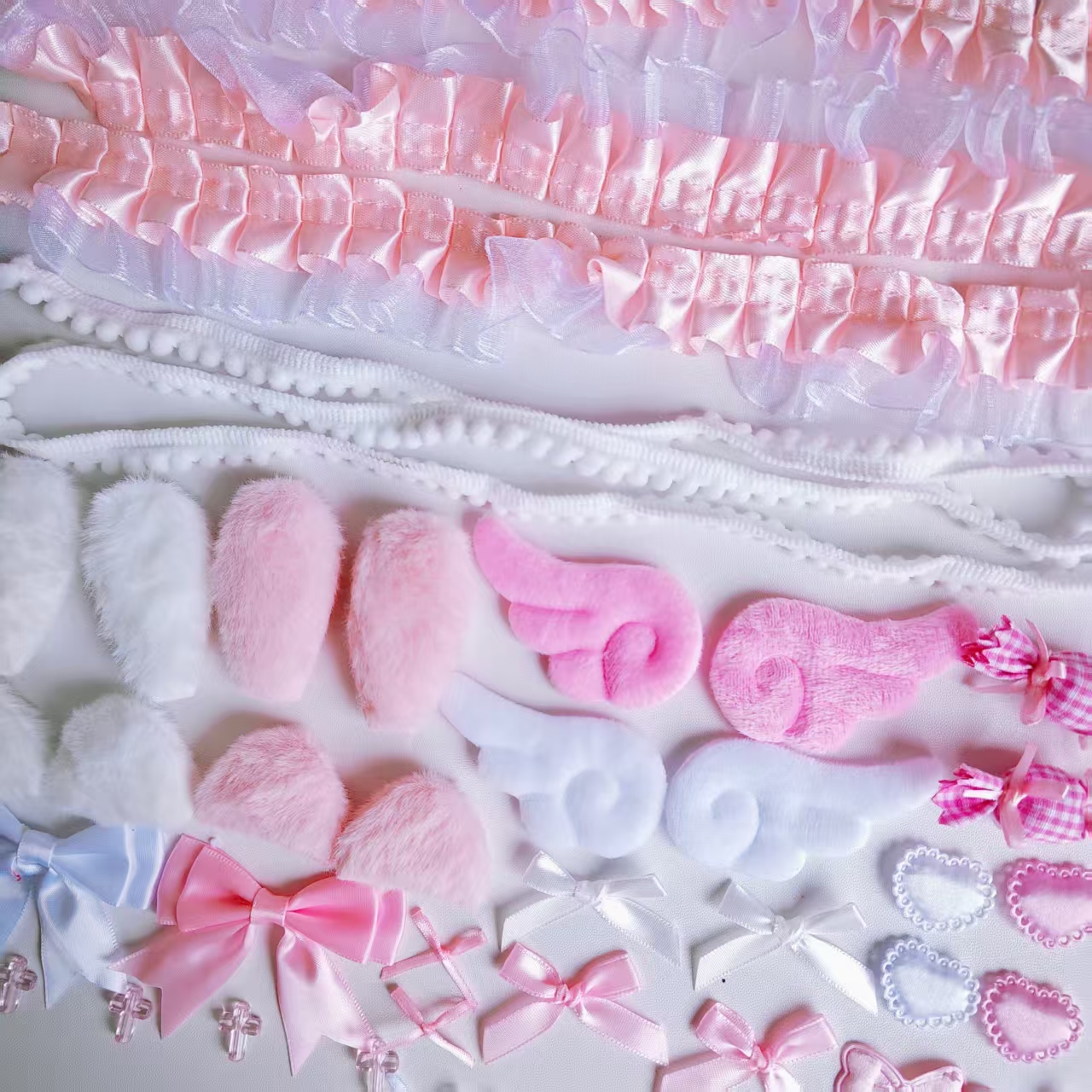 AliExpress 40 Pieces of Lace Handmade Material Kit, Lace Plush Bunny Ears, Angel Wings Accessories, Clothing Accessories, Heart and Star Set, view 6