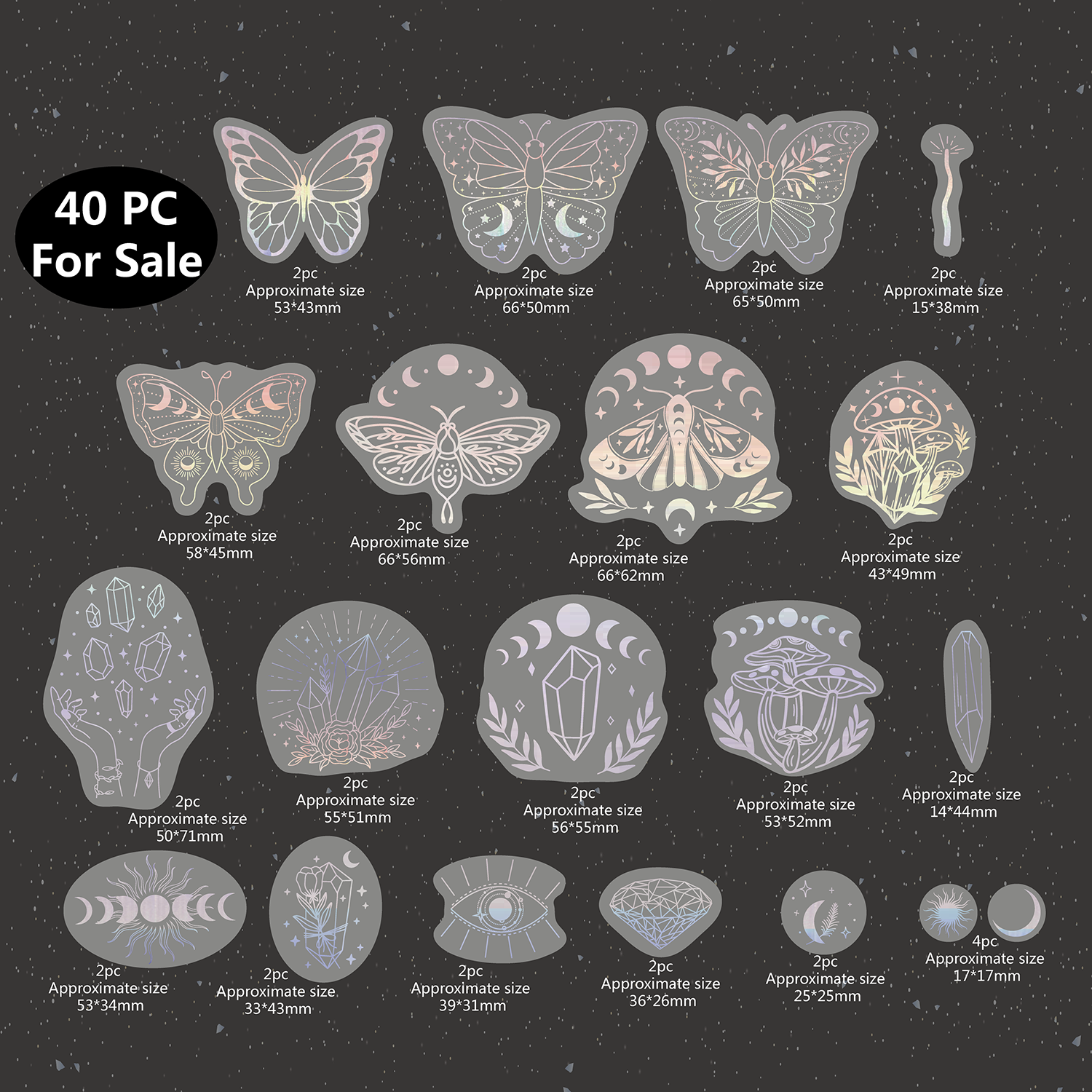 AliExpress 40pcs Holographic Glitter Stickers PET Transparent Shiny Waterproof Decorative Decals For Water Bottles Scrapbooking Laptop, view 2