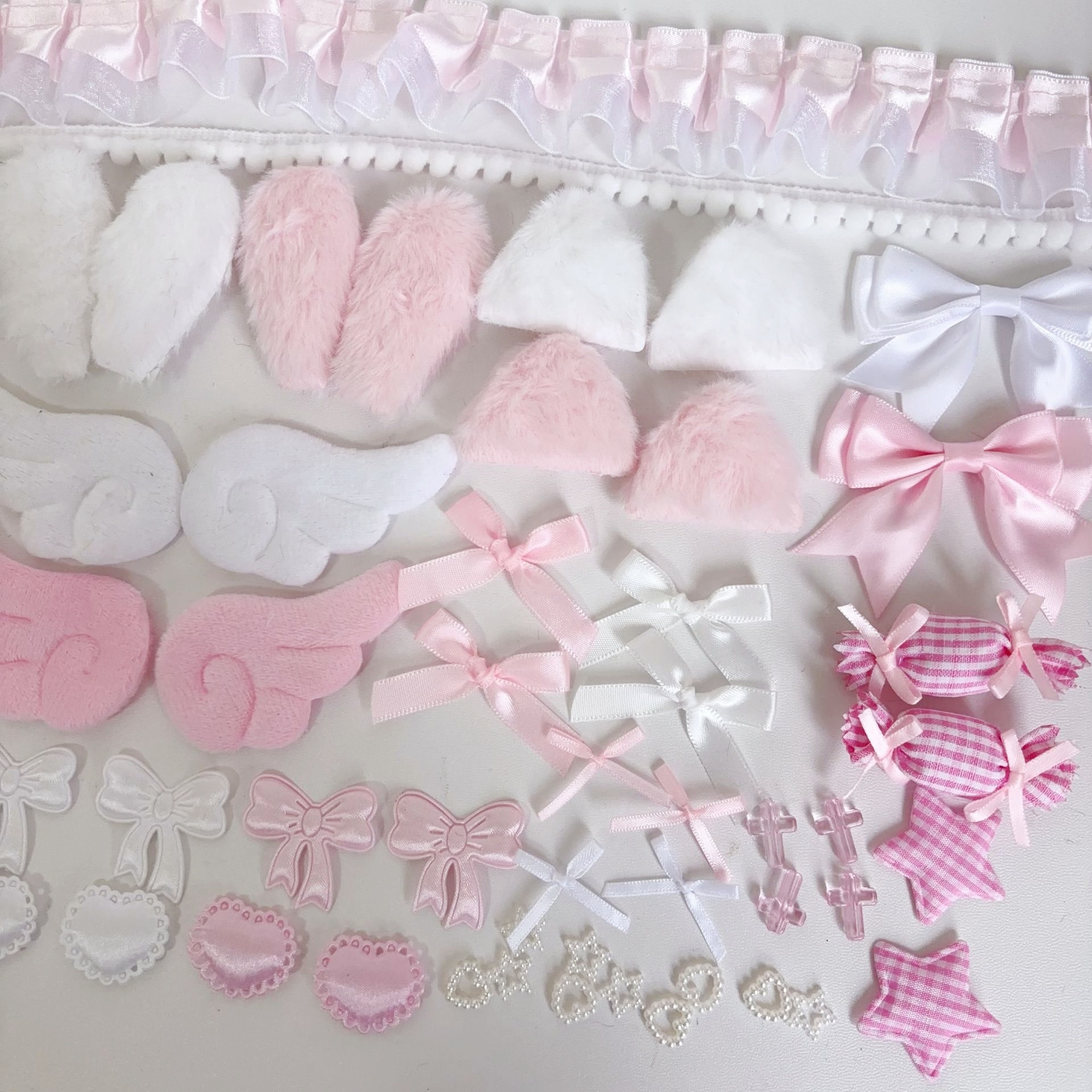 AliExpress 40Pcs Lace Handmade Craft Material Kit Plush Bunny Ears Angel Wings Heart Star Shaped Ornaments DIY Clothing Garment Decoration