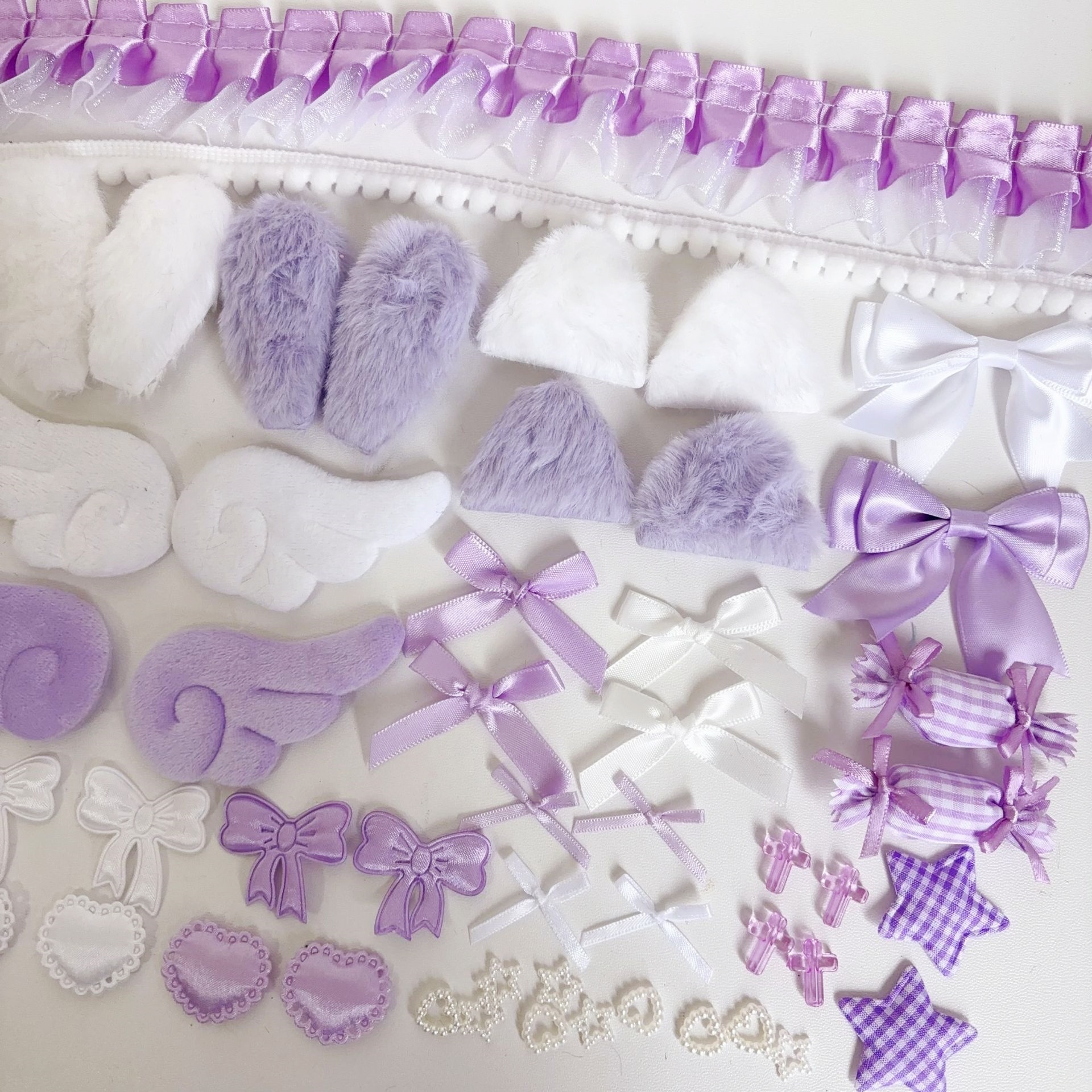 AliExpress 40Pcs Lace Handmade Craft Material Kit Plush Bunny Ears Angel Wings Heart Star Shaped Ornaments DIY Clothing Garment Decoration, view 2