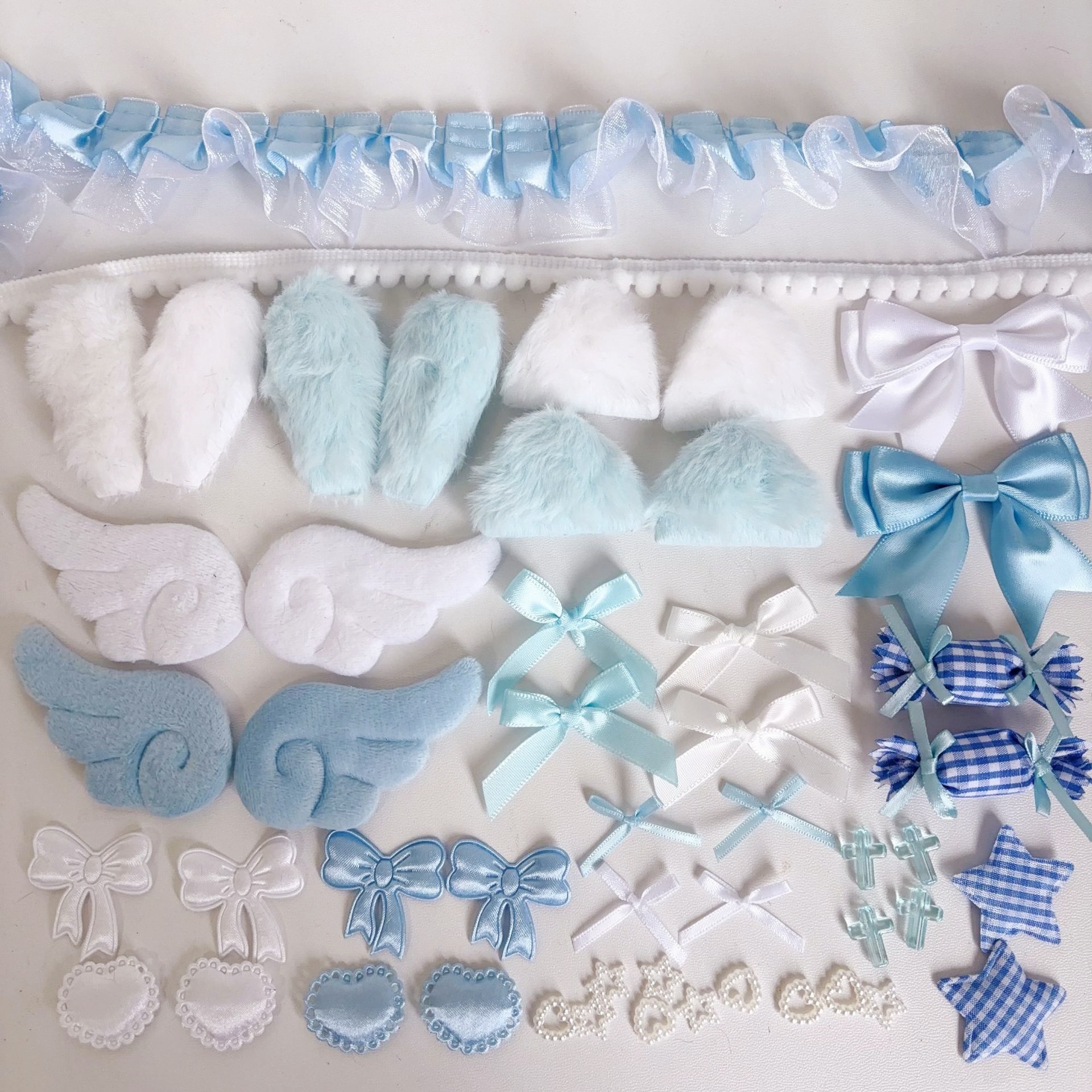 AliExpress 40Pcs Lace Handmade Craft Material Kit Plush Bunny Ears Angel Wings Heart Star Shaped Ornaments DIY Clothing Garment Decoration, view 3