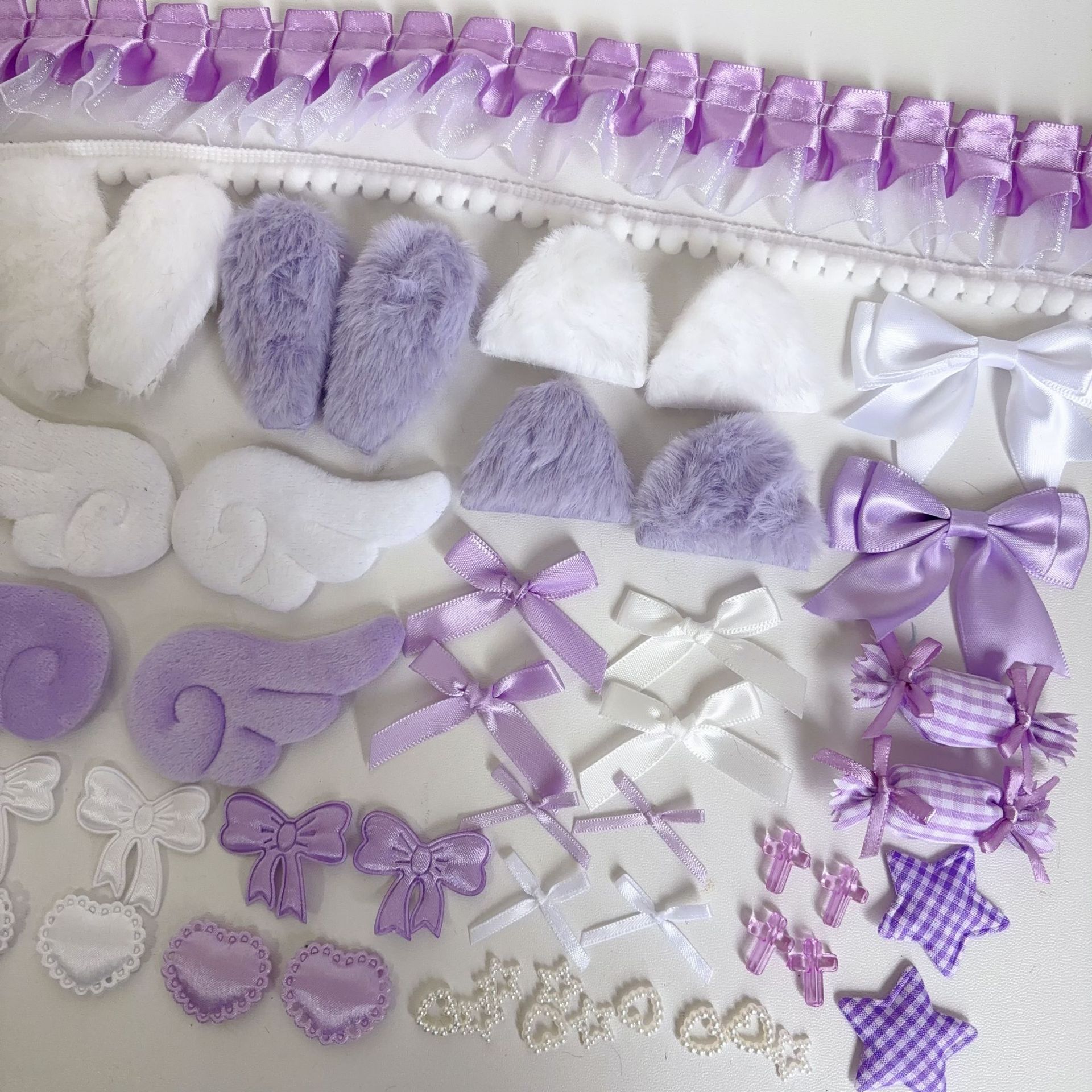 AliExpress 40Pcs Lace Handmade Craft Material Kit Plush Bunny Ears Angel Wings Heart Star Shaped Ornaments DIY Clothing Garment Decoration, view 6