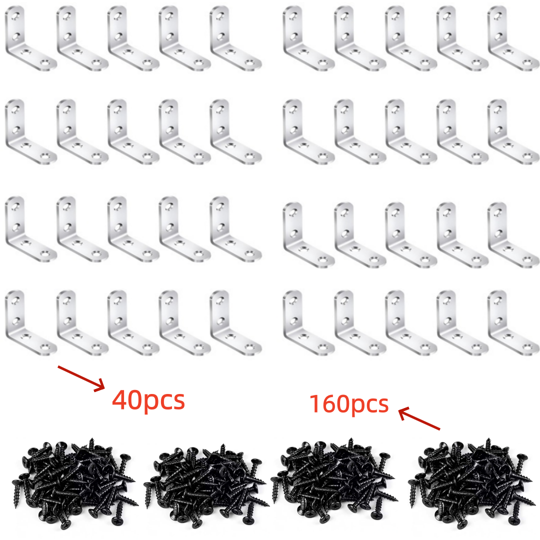 AliExpress 40PCS Stainless Steel L Brackets with 160 Screws,90° Right Angle Corner Braces,Heavy Duty Shelf Supports for Wood Furniture, view 2
