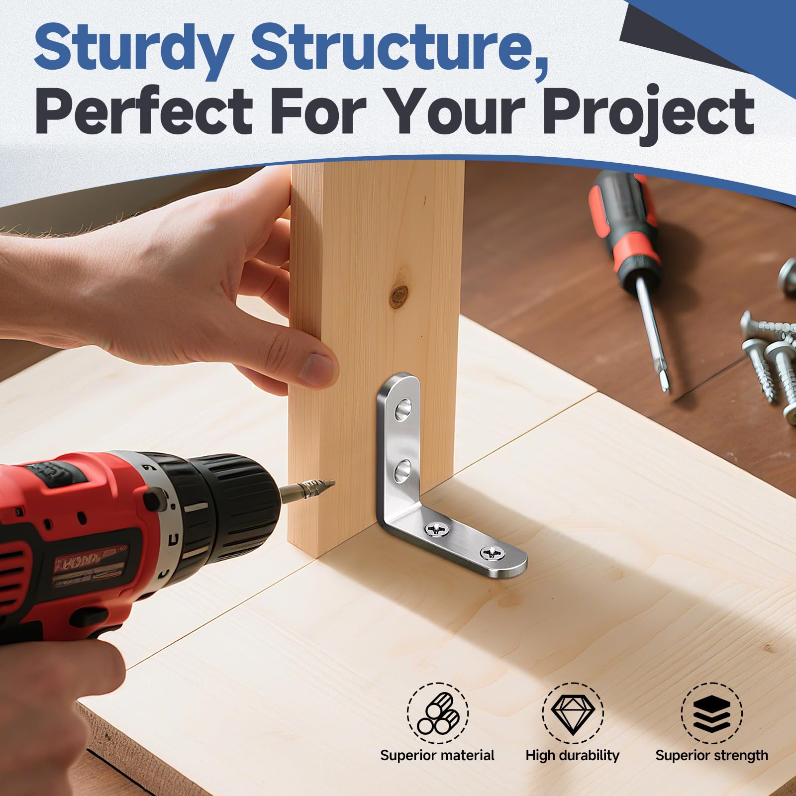 AliExpress 40PCS Stainless Steel L Brackets with 160 Screws,90° Right Angle Corner Braces,Heavy Duty Shelf Supports for Wood Furniture, view 4