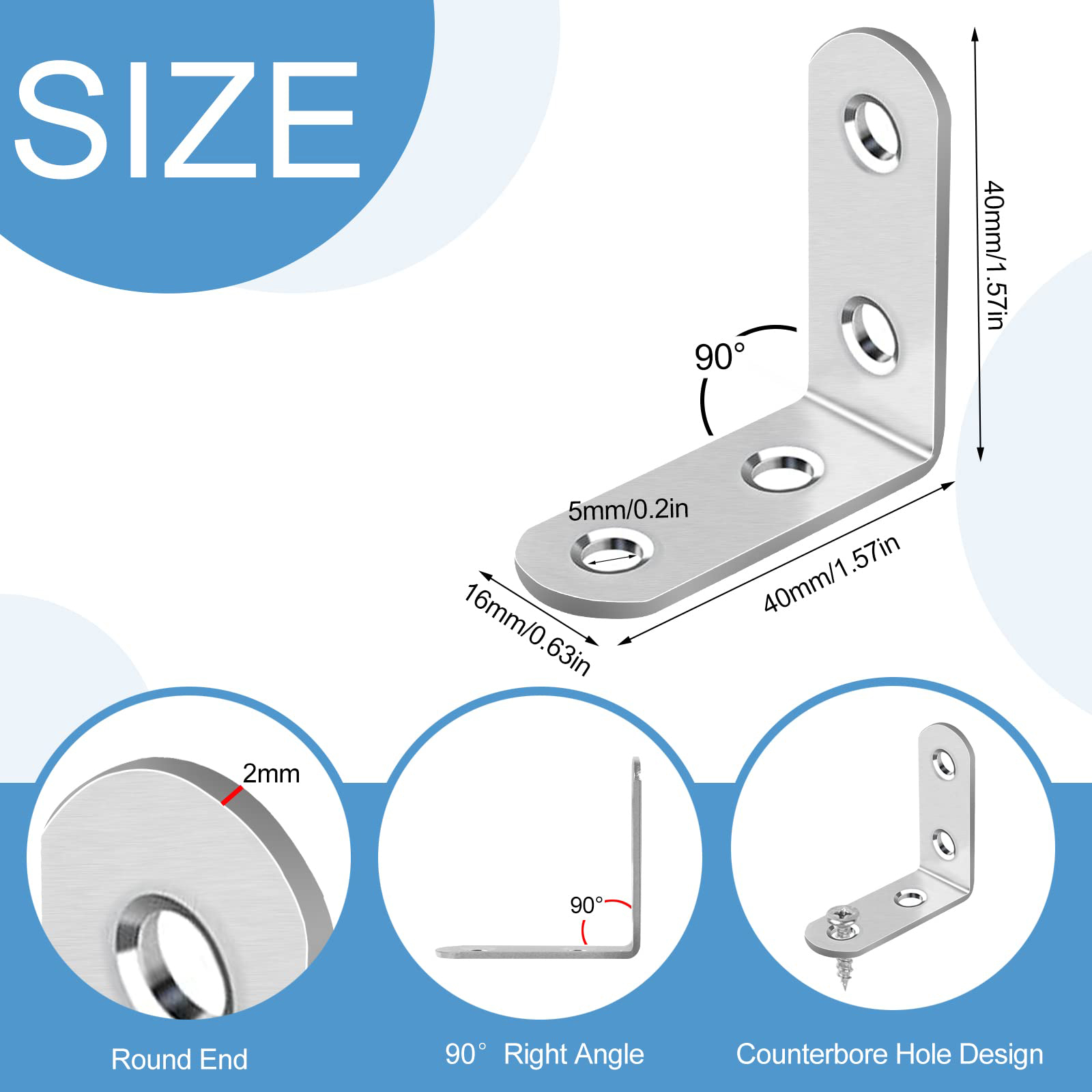 AliExpress 40PCS Stainless Steel L Brackets with 160 Screws,90° Right Angle Corner Braces,Heavy Duty Shelf Supports for Wood Furniture, view 5
