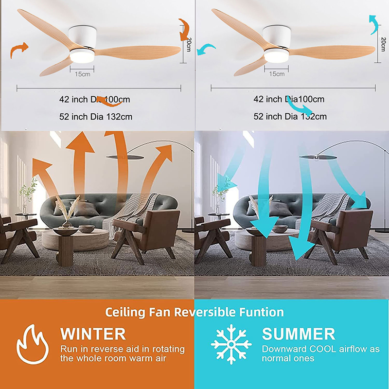 AliExpress 42 52 Inch Ceiling Fans With Lights Led 3 Color 6 Speeds DC Motor Fans Remote Control Low Floor Decorative Fans With Lighting, view 2