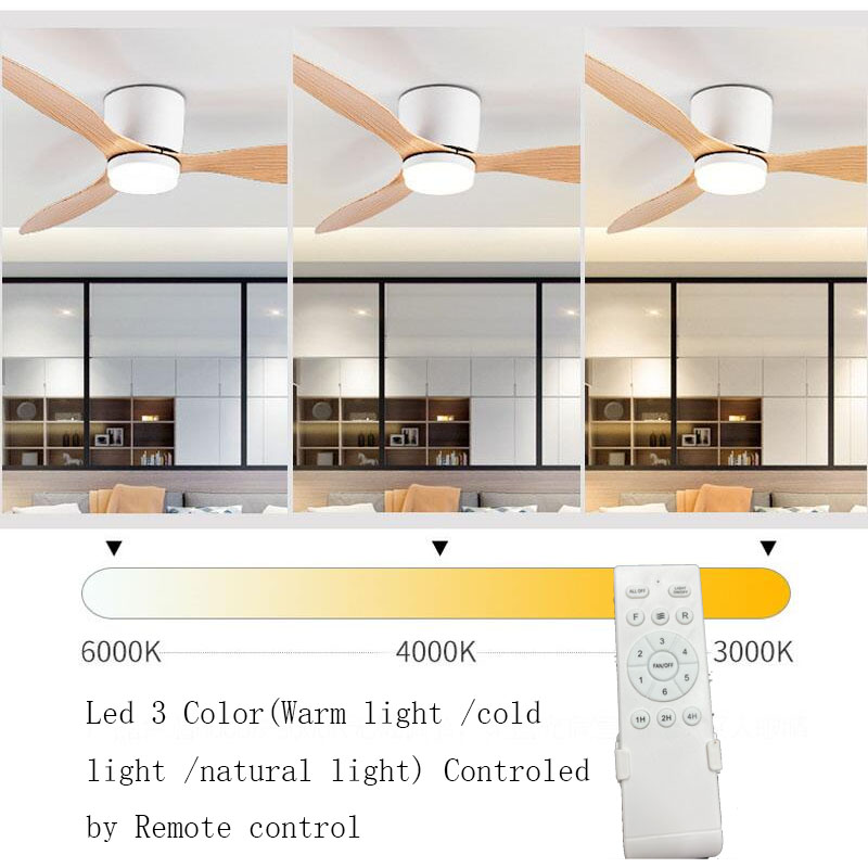 AliExpress 42 52 Inch Ceiling Fans With Lights Led 3 Color 6 Speeds DC Motor Fans Remote Control Low Floor Decorative Fans With Lighting, view 3