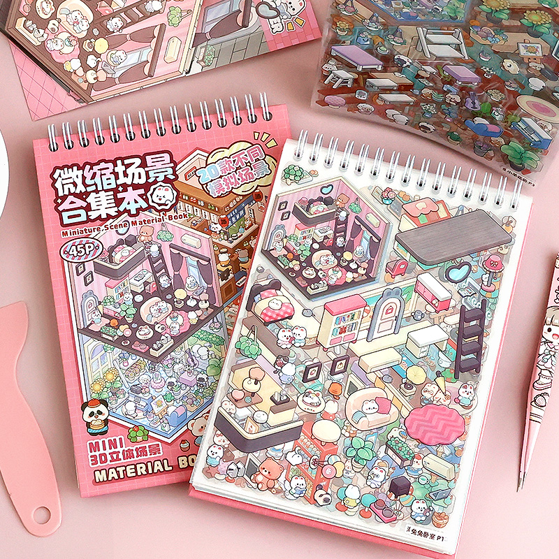 AliExpress 45Pcs Cartoon Landscape Sticker Book DIY 3DMiniature Scene Collection 1.0 Stickers Gift for Kid Child kawaii stationery stickers, view 2