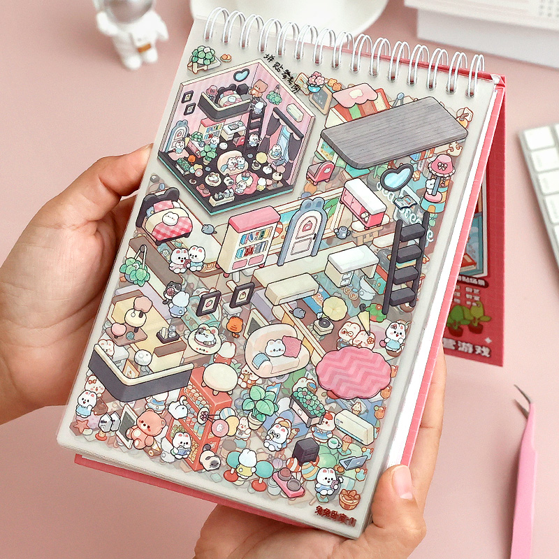 AliExpress 45Pcs Cartoon Landscape Sticker Book DIY 3DMiniature Scene Collection 1.0 Stickers Gift for Kid Child kawaii stationery stickers, view 3