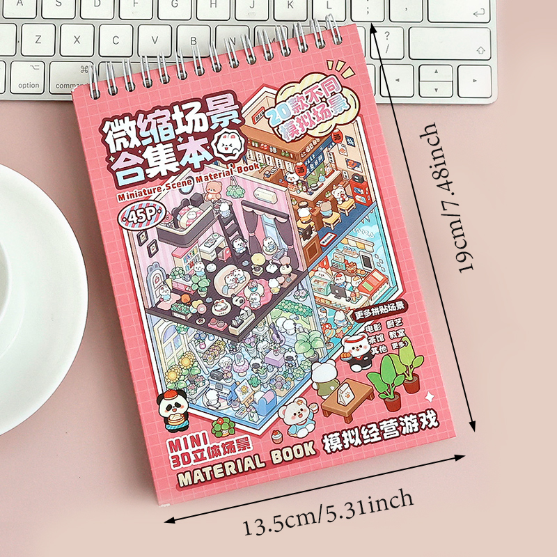 AliExpress 45Pcs Cartoon Landscape Sticker Book DIY 3DMiniature Scene Collection 1.0 Stickers Gift for Kid Child kawaii stationery stickers, view 6