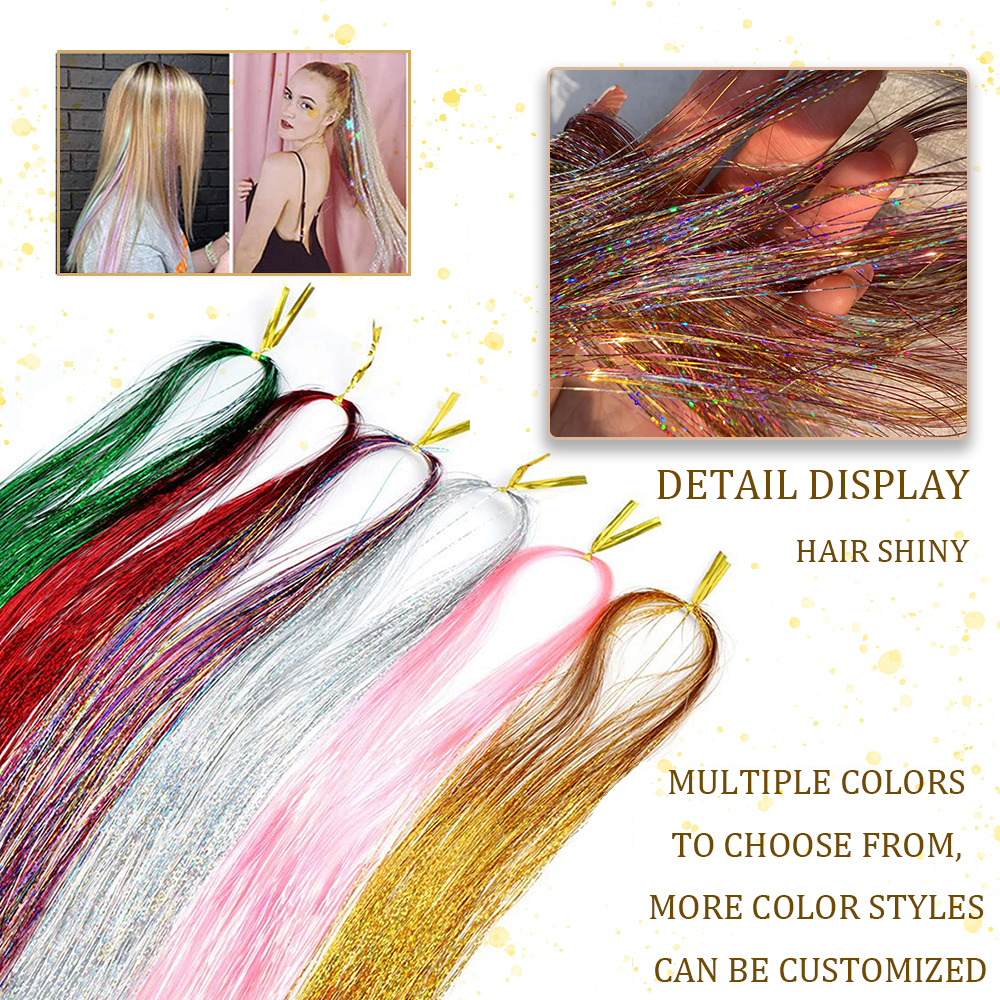 AliExpress 48inch Shiny Sparkle Hair Tinsel Kit Rainbow Women Colorful Glitter Bling Hair Extension Twinkle Hair Dazzles Accessories for, view 2