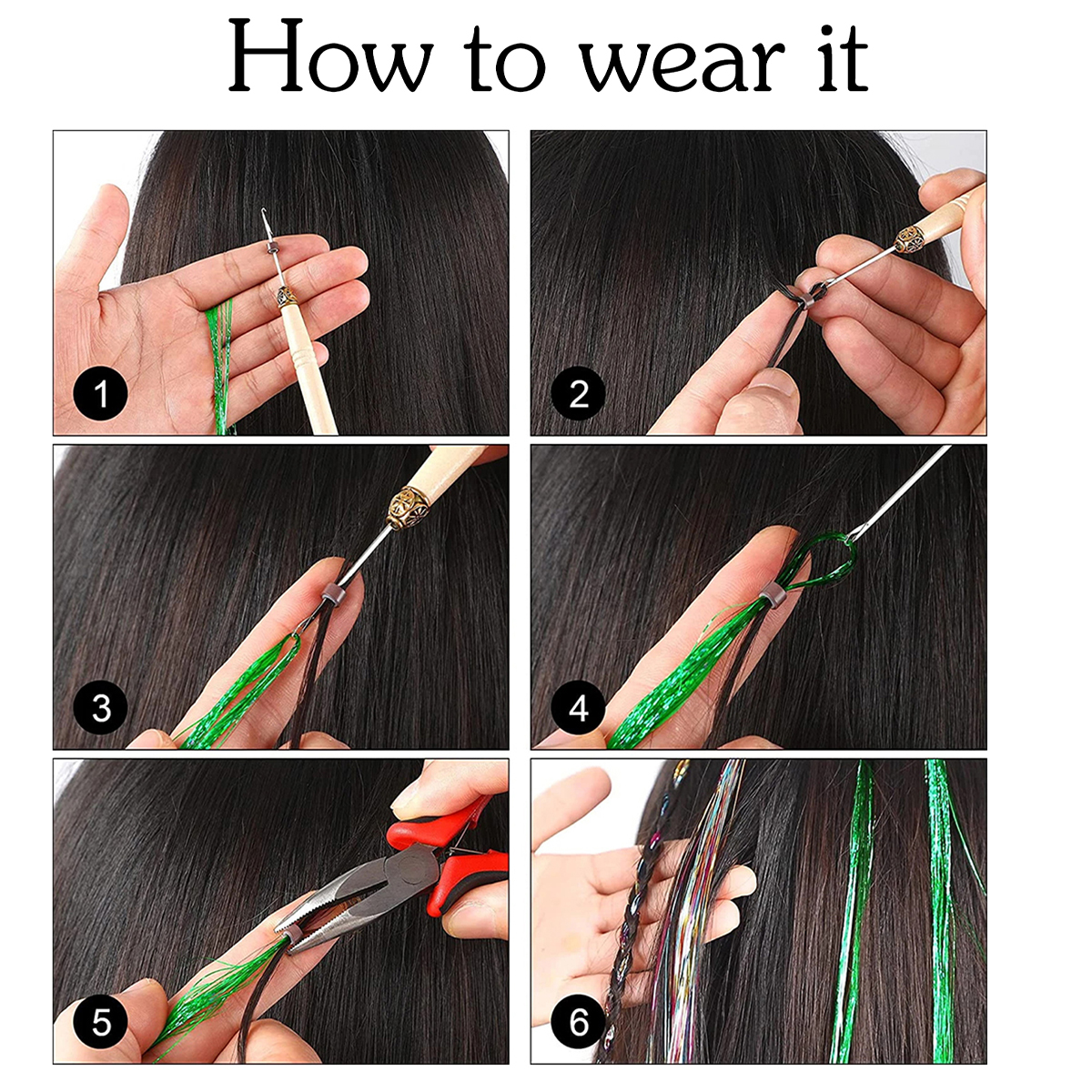 AliExpress 48inch Shiny Sparkle Hair Tinsel Kit Rainbow Women Colorful Glitter Bling Hair Extension Twinkle Hair Dazzles Accessories for, view 3