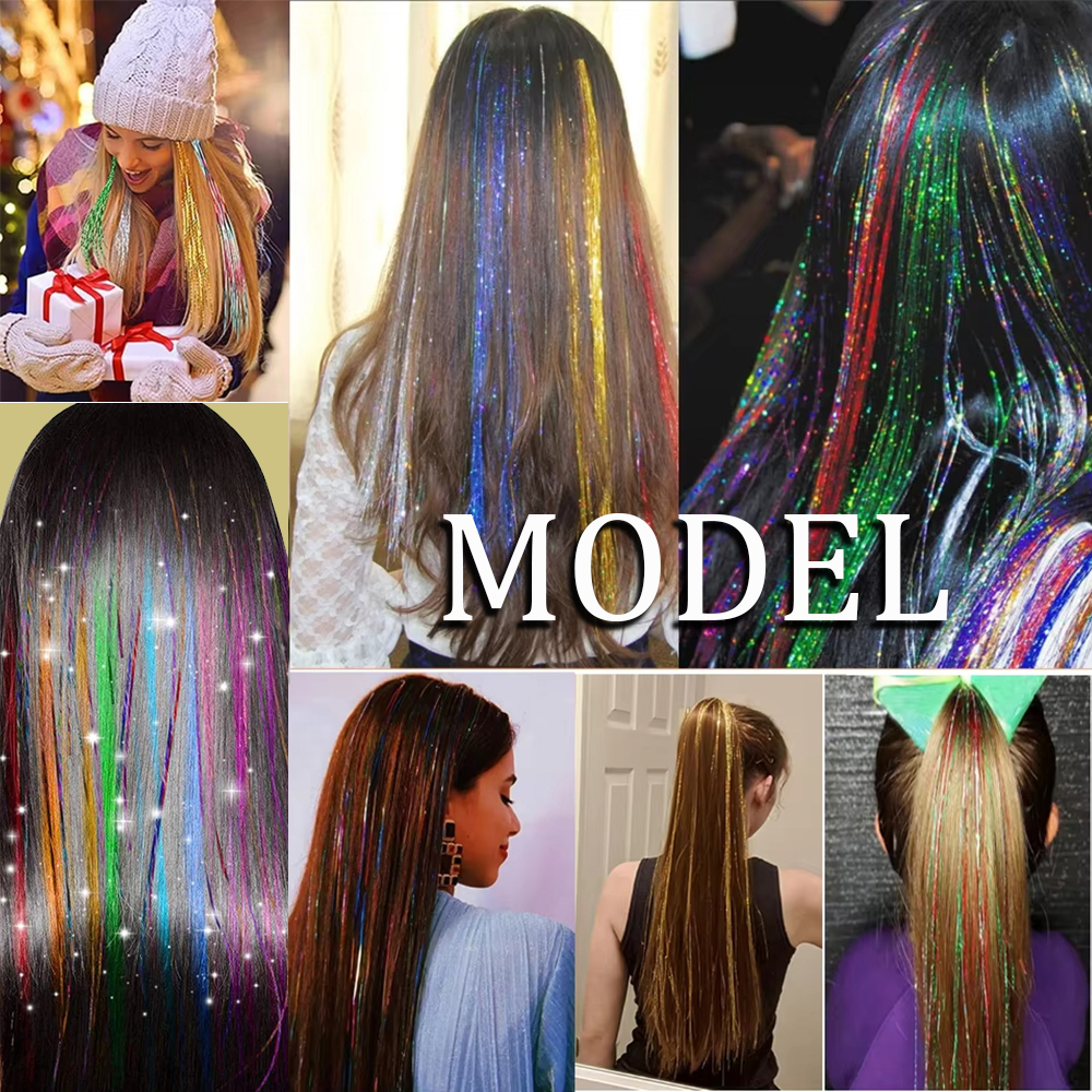 AliExpress 48inch Shiny Sparkle Hair Tinsel Kit Rainbow Women Colorful Glitter Bling Hair Extension Twinkle Hair Dazzles Accessories for, view 5