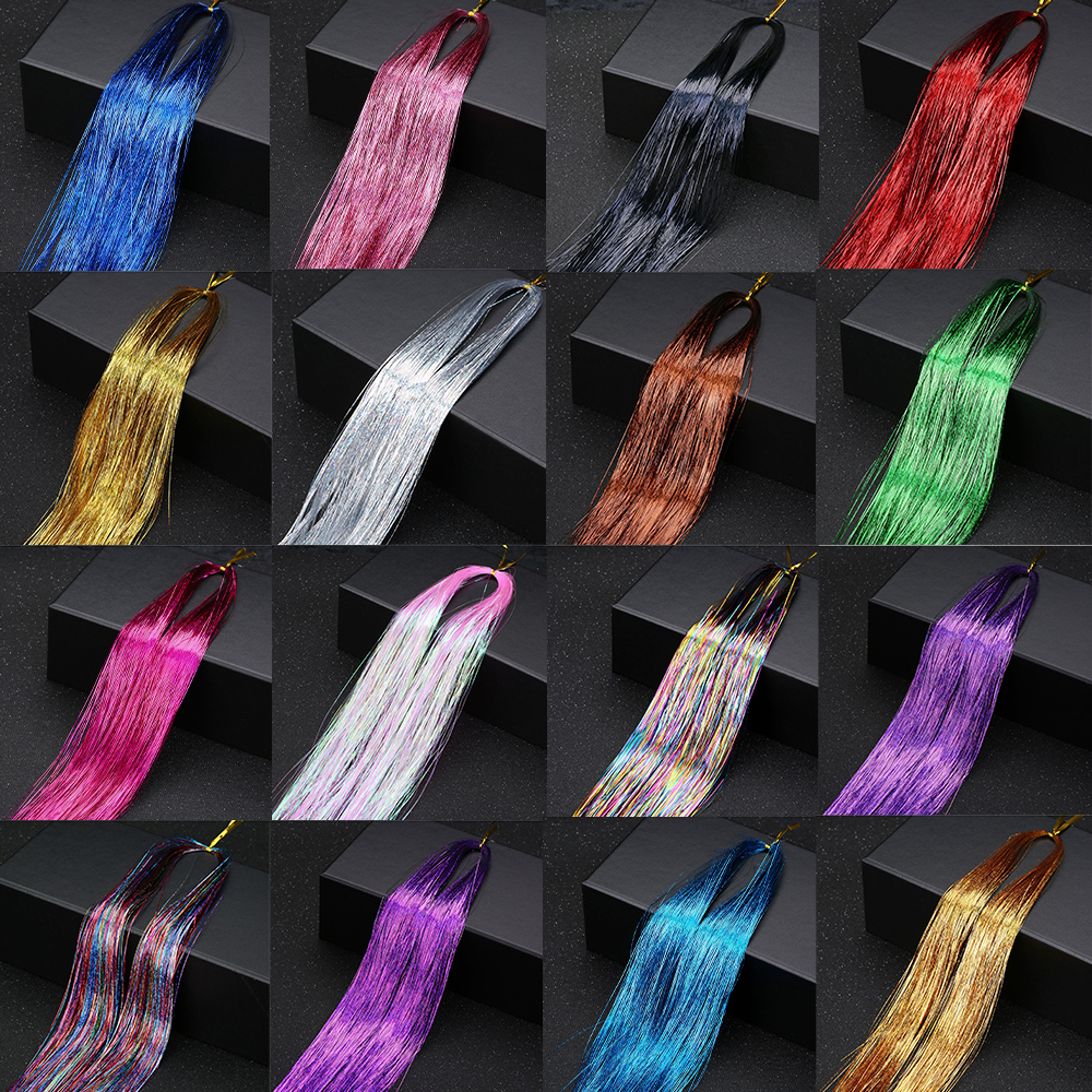 AliExpress 48inch Shiny Sparkle Hair Tinsel Kit Rainbow Women Colorful Glitter Bling Hair Extension Twinkle Hair Dazzles Accessories for, view 6