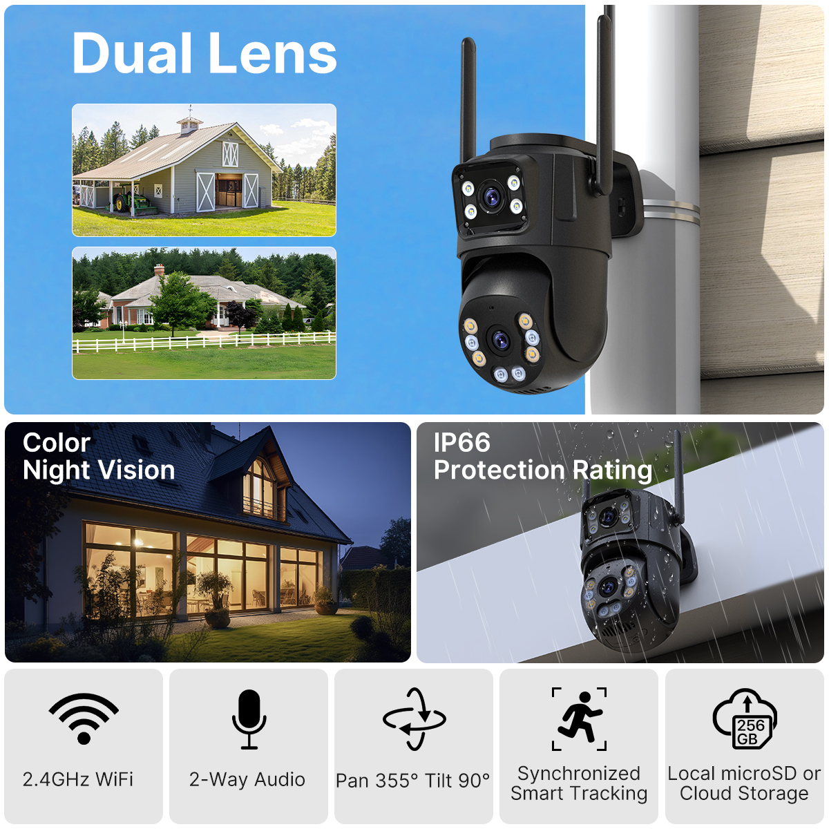 AliExpress 4K 8MP HD Wifi PTZ Camera Outdoor 4MP Dual Lens Dual Screen AI Auto Tracking IP Camera CCTV Audio Video Surveillance P2P iCSee, view 2
