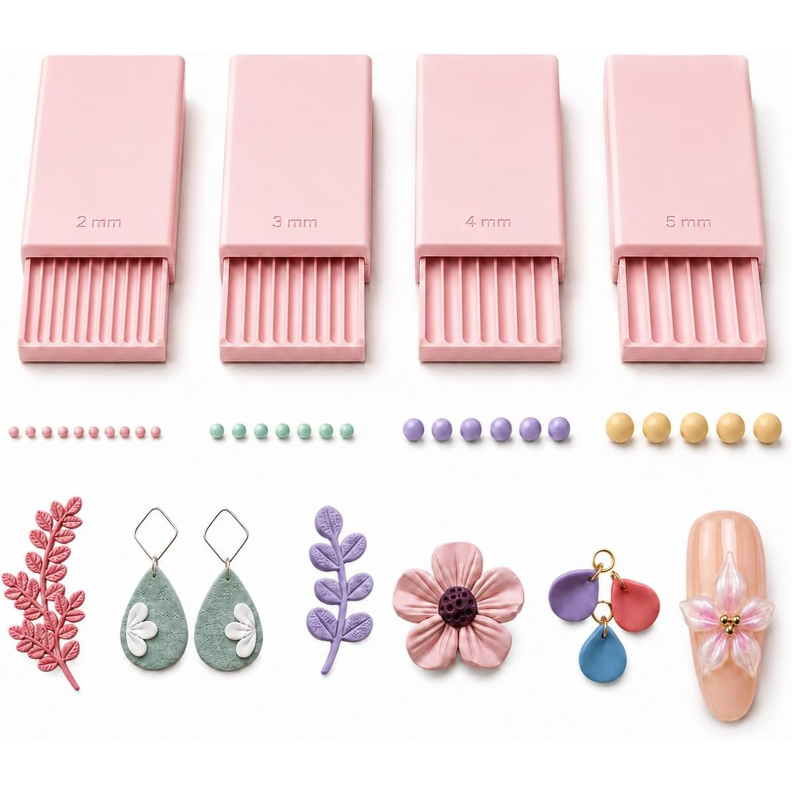 AliExpress 4PCS 3D Print Clay Gel Ball Maker Tool, Nail Art Bead Roller for 3D Gel Flowers | Polymer Clay Roller 2mm 3mm 4mm 5mm