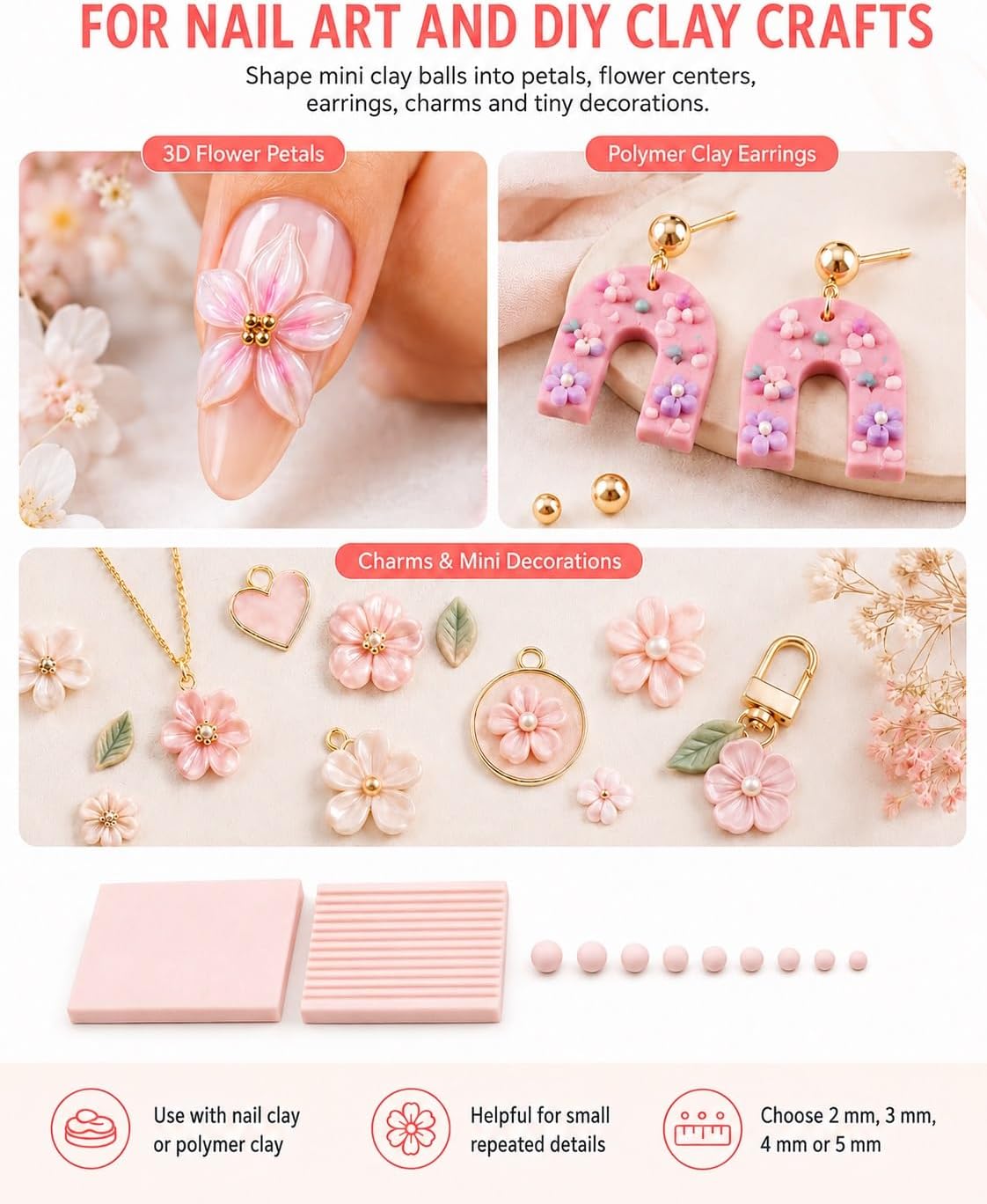 AliExpress 4PCS 3D Print Clay Gel Ball Maker Tool, Nail Art Bead Roller for 3D Gel Flowers | Polymer Clay Roller 2mm 3mm 4mm 5mm, view 2