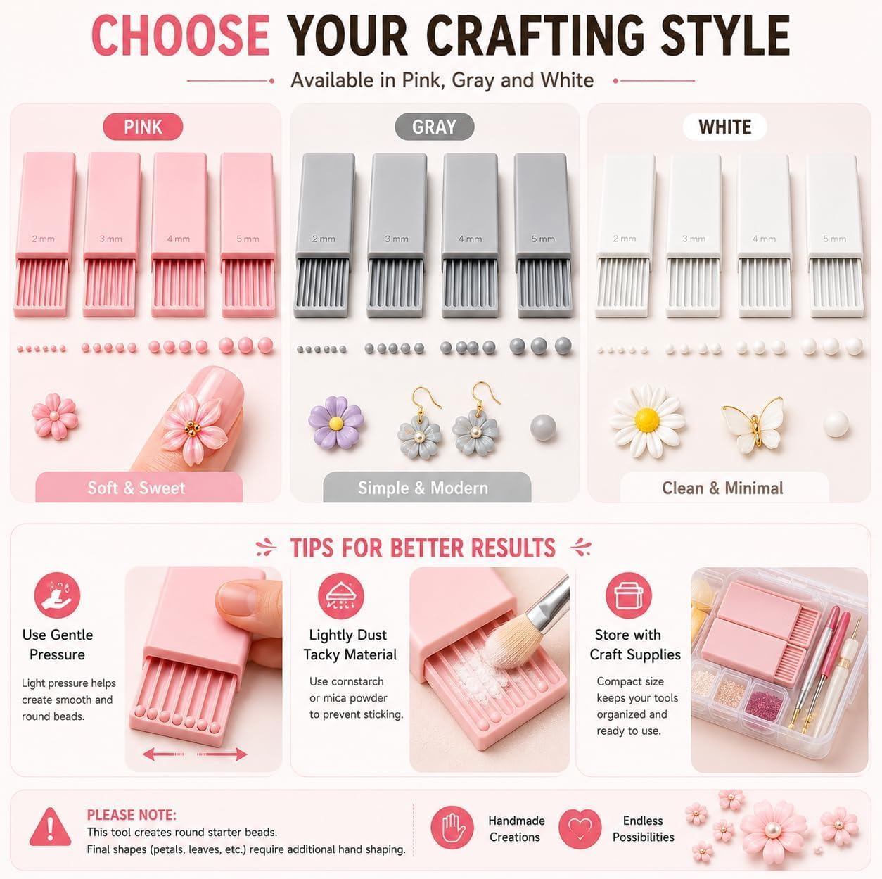 AliExpress 4PCS 3D Print Clay Gel Ball Maker Tool, Nail Art Bead Roller for 3D Gel Flowers | Polymer Clay Roller 2mm 3mm 4mm 5mm, view 4
