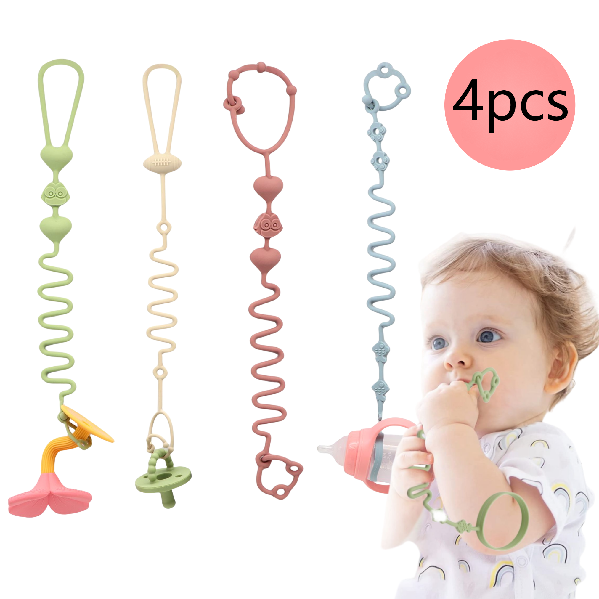 AliExpress 4pcs Adjustable Silicone Pacifier Chain, Teether Toys, Suitable for High Chair, Crib, Baby Gifts,beige