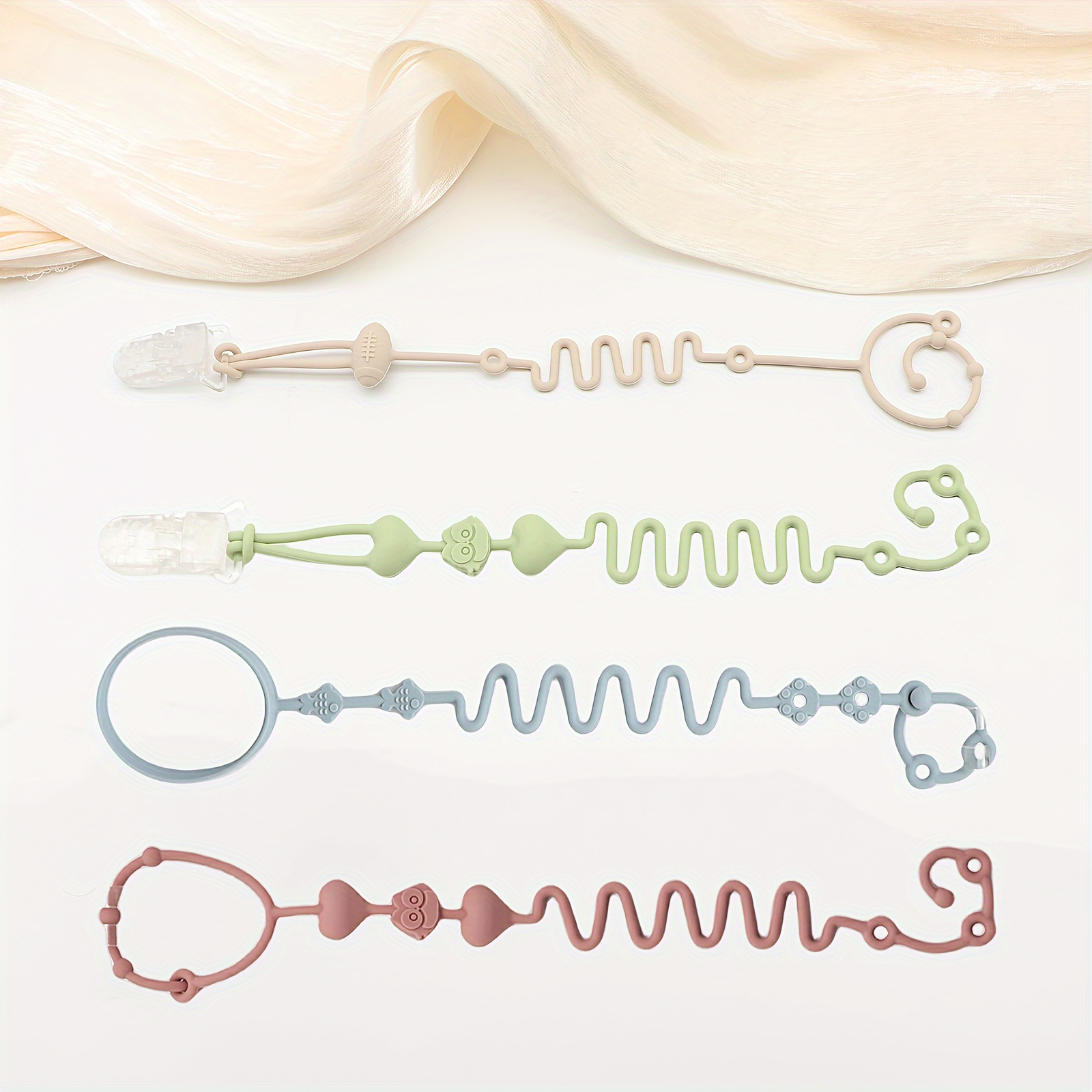 AliExpress 4pcs Adjustable Silicone Pacifier Chain, Teether Toys, Suitable for High Chair, Crib, Baby Gifts,beige, view 6