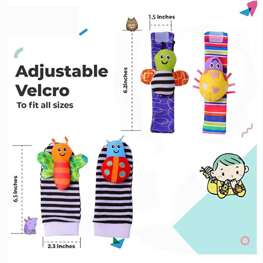 AliExpress 4pcs Baby Rattle Toys Cute Stuffed Animals Wrist Rattle Foot Finder Socks 0~24 Months for Infant Boy Girl Newborn Gift, view 2