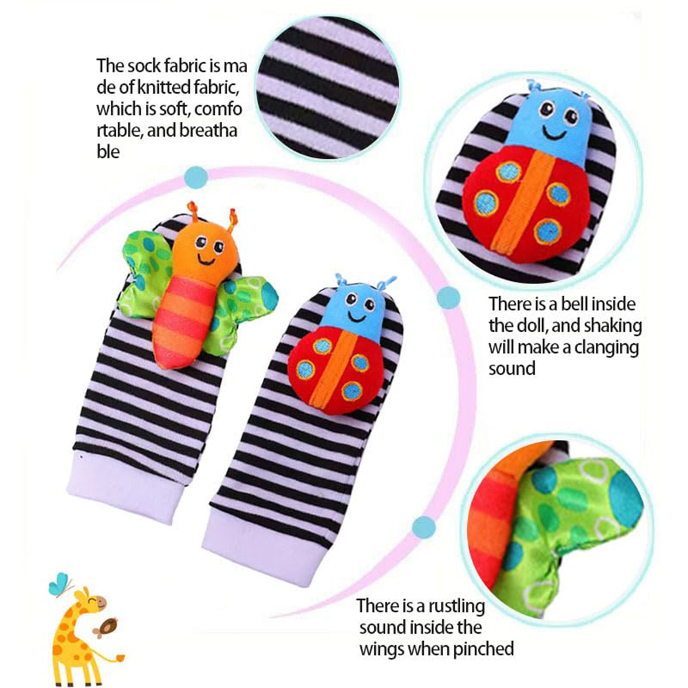 AliExpress 4pcs Baby Rattle Toys Cute Stuffed Animals Wrist Rattle Foot Finder Socks 0~24 Months for Infant Boy Girl Newborn Gift, view 3
