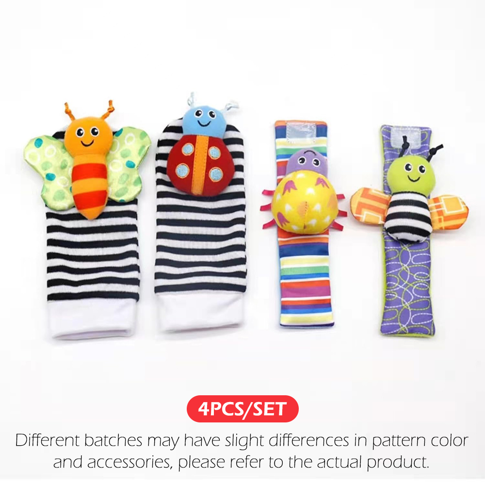 AliExpress 4pcs Baby Rattle Toys Cute Stuffed Animals Wrist Rattle Foot Finder Socks 0~24 Months for Infant Boy Girl Newborn Gift, view 6
