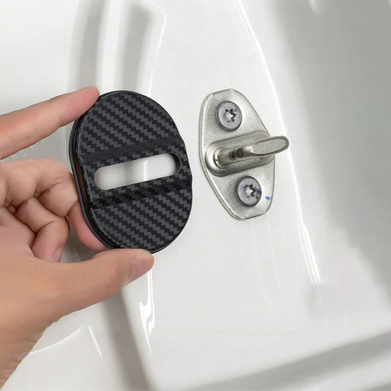 AliExpress 4PCS Carbon Fiber Car Door Lock Cover Universal Anti Rust Waterproof Protector Noise Reduction Auto Trim Stickers Accessories, view 2