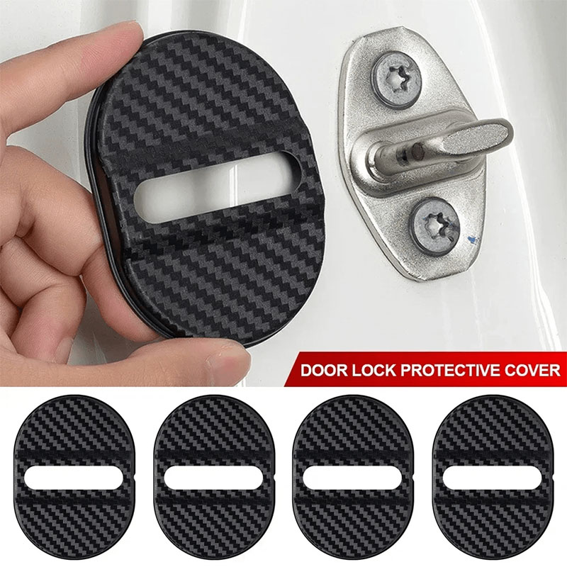 AliExpress 4PCS Carbon Fiber Car Door Lock Cover Universal Anti Rust Waterproof Protector Noise Reduction Auto Trim Stickers Accessories, view 3