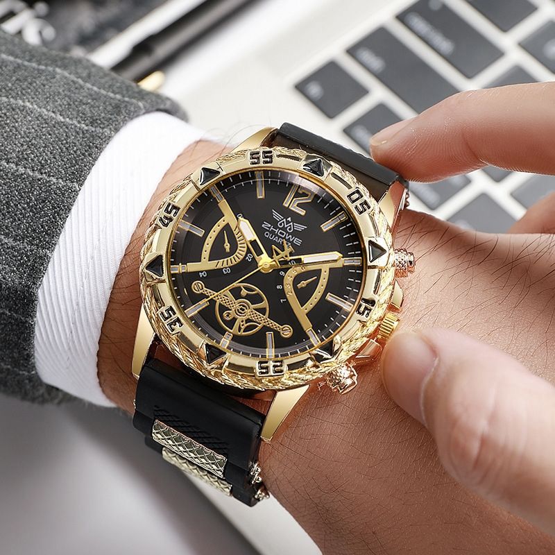 AliExpress 4PCS Fashion Arabic Dial Men Business Quartz Watch CasuSilicone Strap Wristwatch With Necklace Set Reloj Hombre (Without Box), view 4