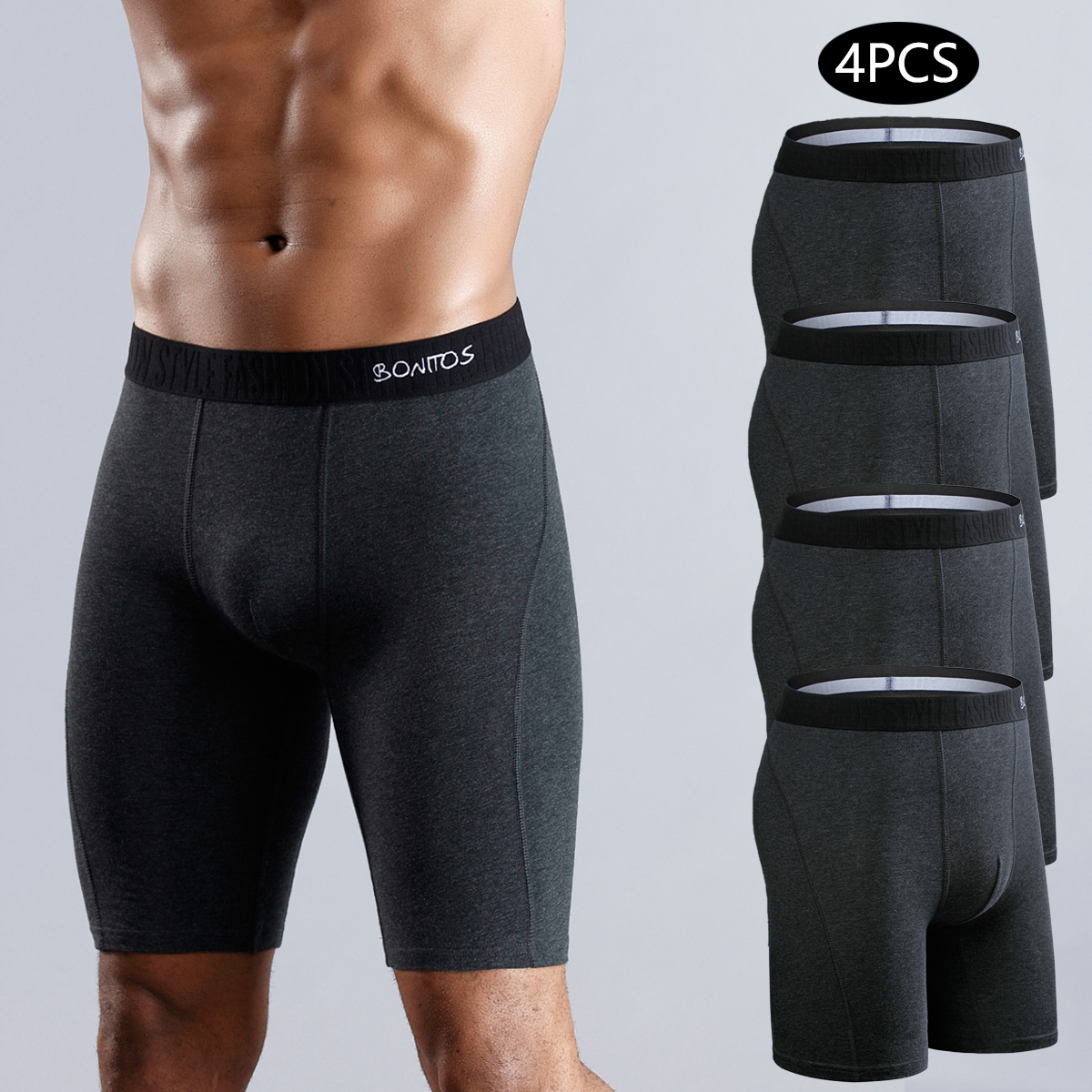 AliExpress 4pcs Long Boxers for Men Underwear Plus Size Men's Panties Sexy Long Leg Underpants Cotton Mens Boxer Shorts Fashion Male Trunk