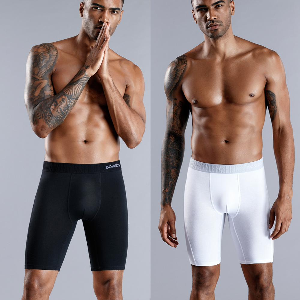 AliExpress 4pcs Long Boxers for Men Underwear Plus Size Men's Panties Sexy Long Leg Underpants Cotton Mens Boxer Shorts Fashion Male Trunk, view 4