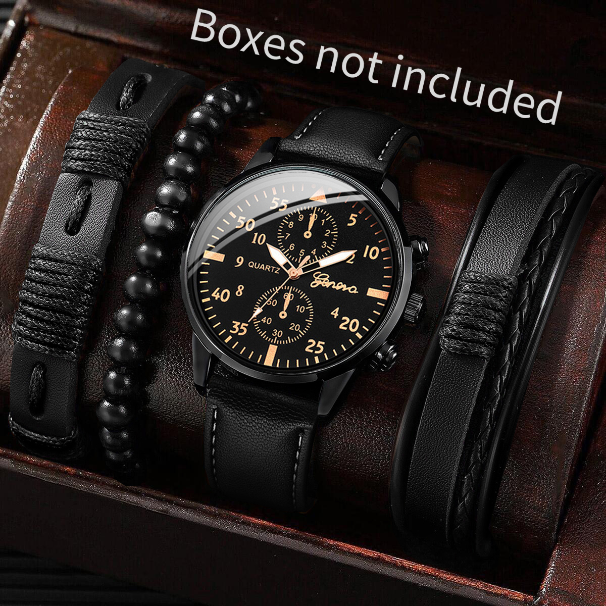 AliExpress 4-Piece Men's Leather Band Quartz Watch Set