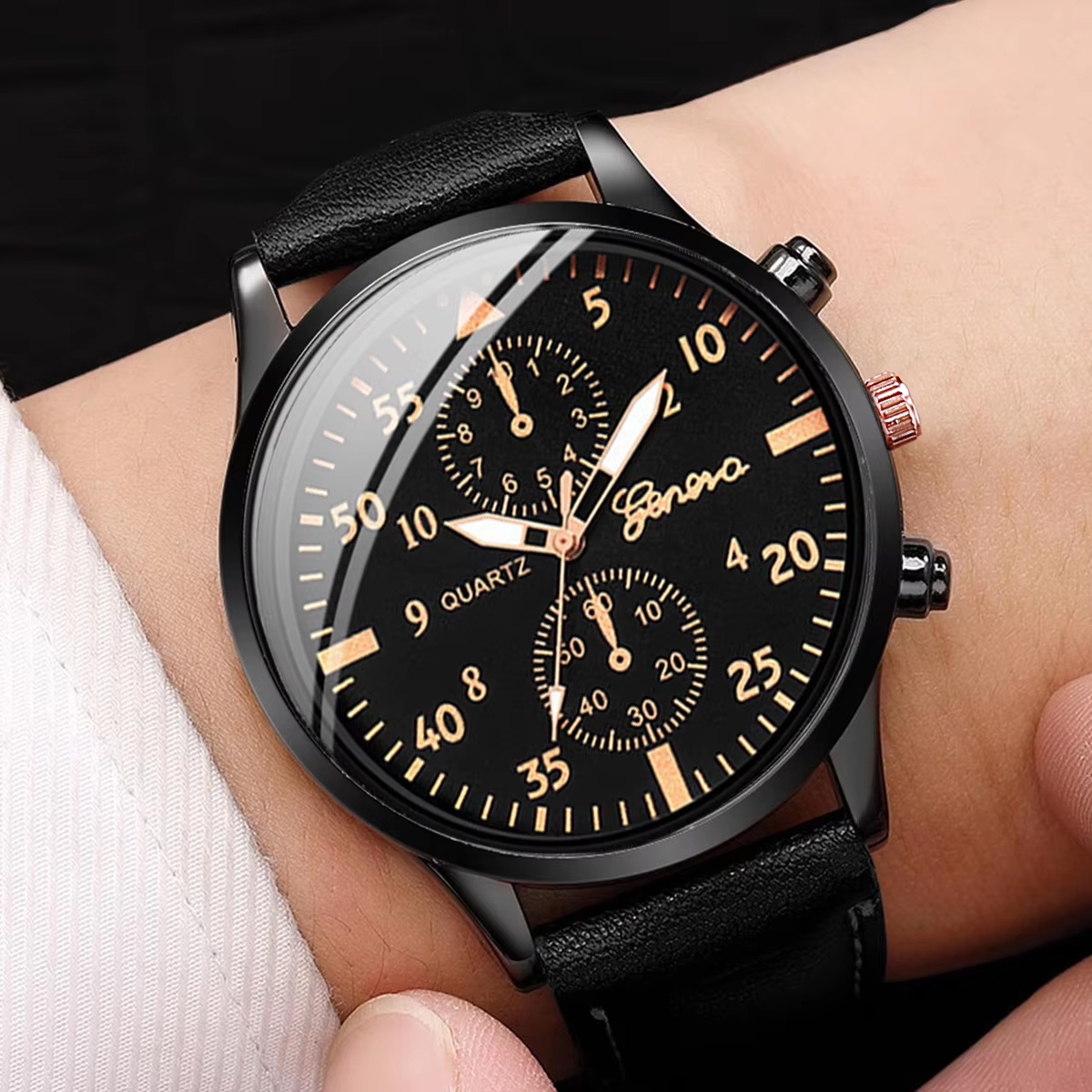 AliExpress 4-Piece Men's Leather Band Quartz Watch Set, view 3