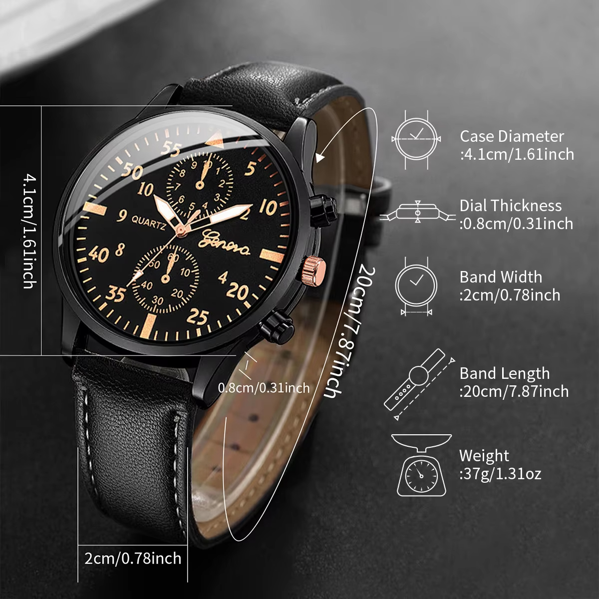 AliExpress 4-Piece Men's Leather Band Quartz Watch Set, view 5