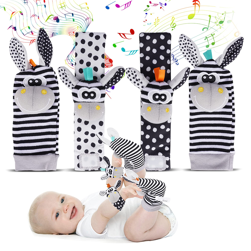 AliExpress 4PCS/SET Baby Rattle Toys Cute Stuffed Animals Wrist Rattle Foot Finder Socks 0~12 Months For Infant Boy Girl Newborn Gift