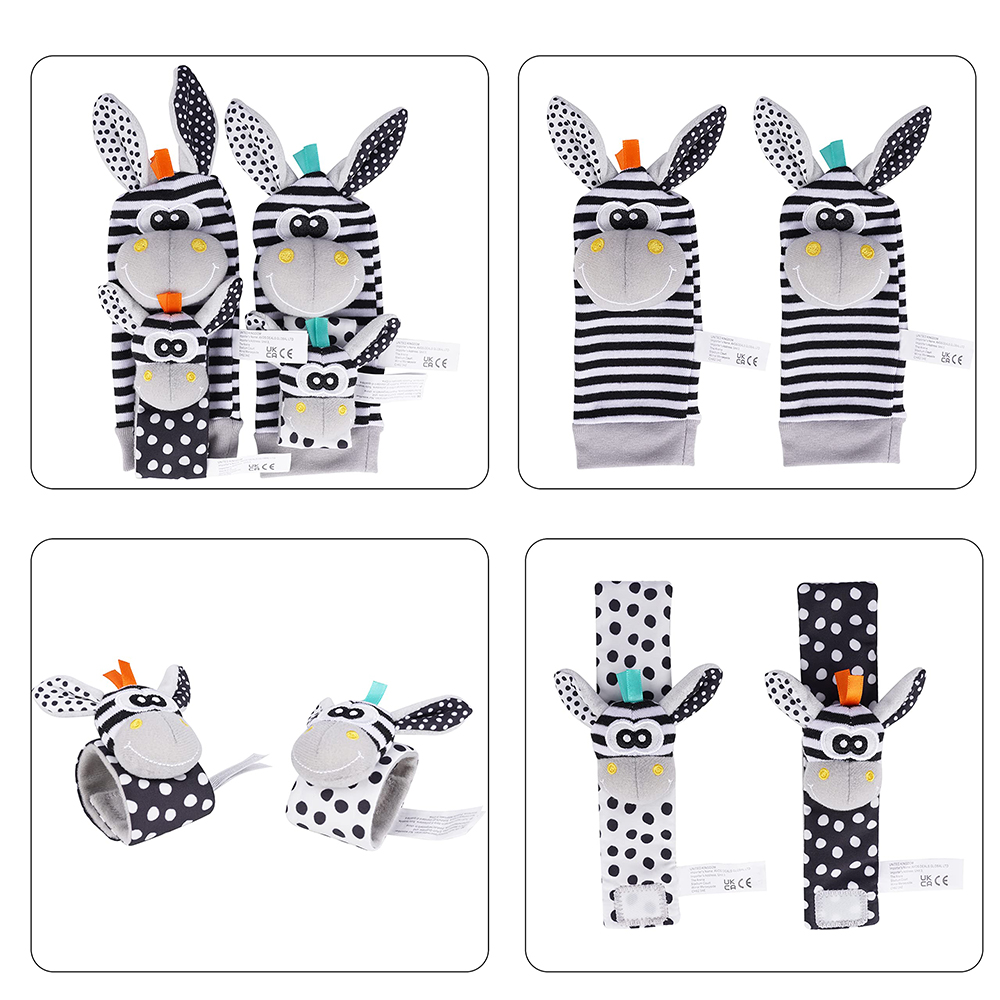 AliExpress 4PCS/SET Baby Rattle Toys Cute Stuffed Animals Wrist Rattle Foot Finder Socks 0~12 Months For Infant Boy Girl Newborn Gift, view 2