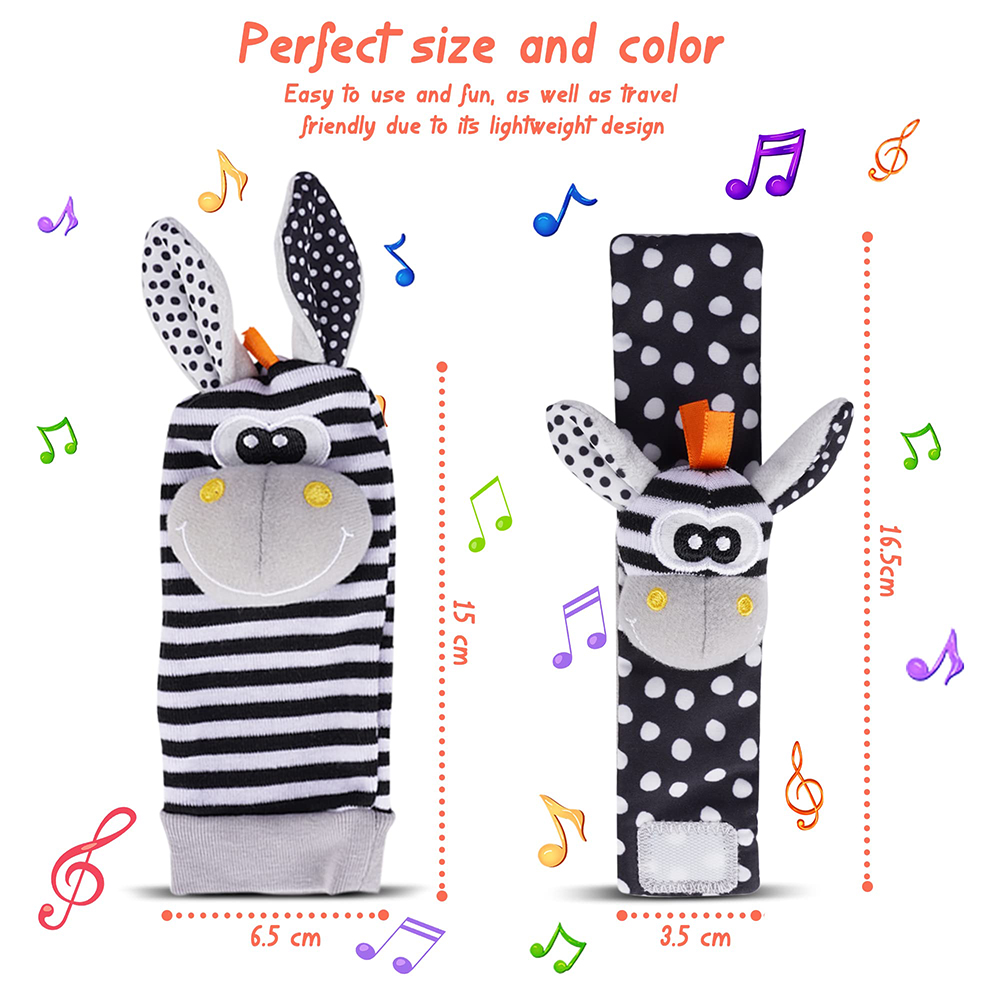 AliExpress 4PCS/SET Baby Rattle Toys Cute Stuffed Animals Wrist Rattle Foot Finder Socks 0~12 Months For Infant Boy Girl Newborn Gift, view 3