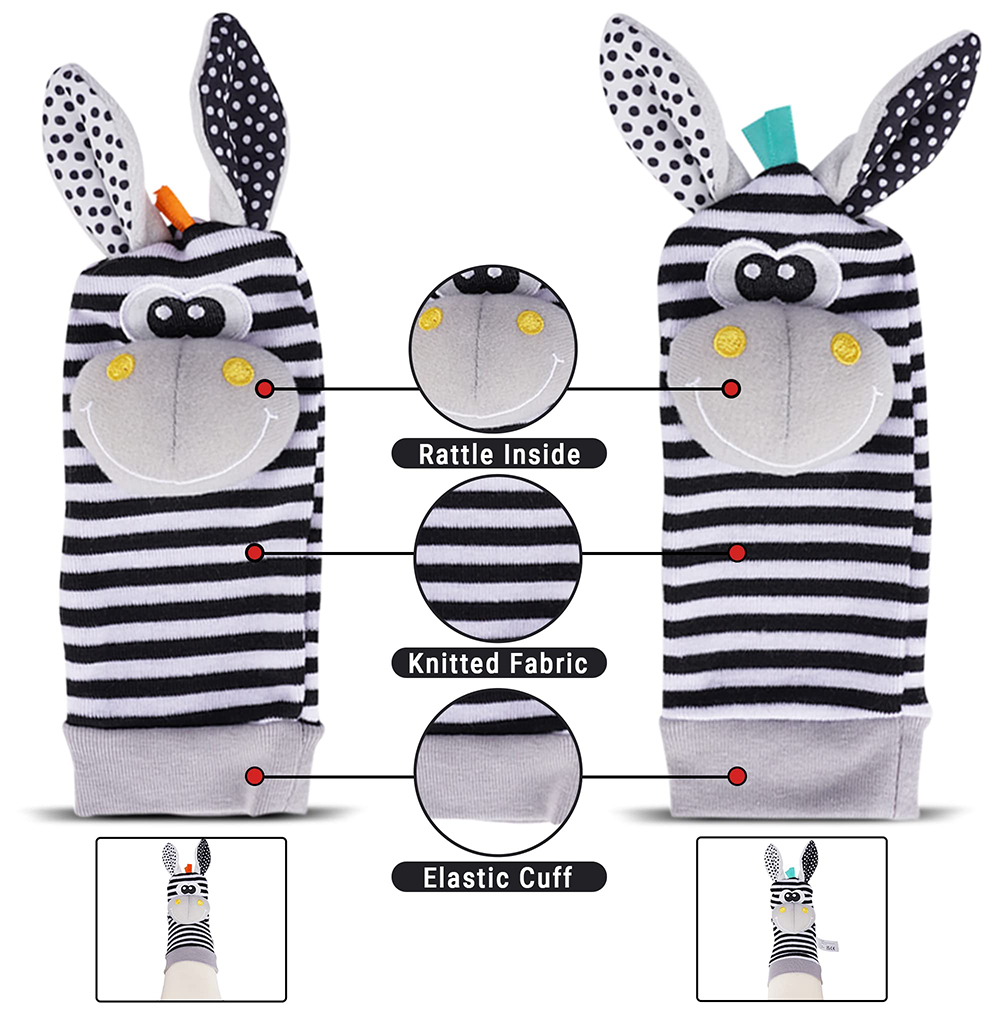 AliExpress 4PCS/SET Baby Rattle Toys Cute Stuffed Animals Wrist Rattle Foot Finder Socks 0~12 Months For Infant Boy Girl Newborn Gift, view 4