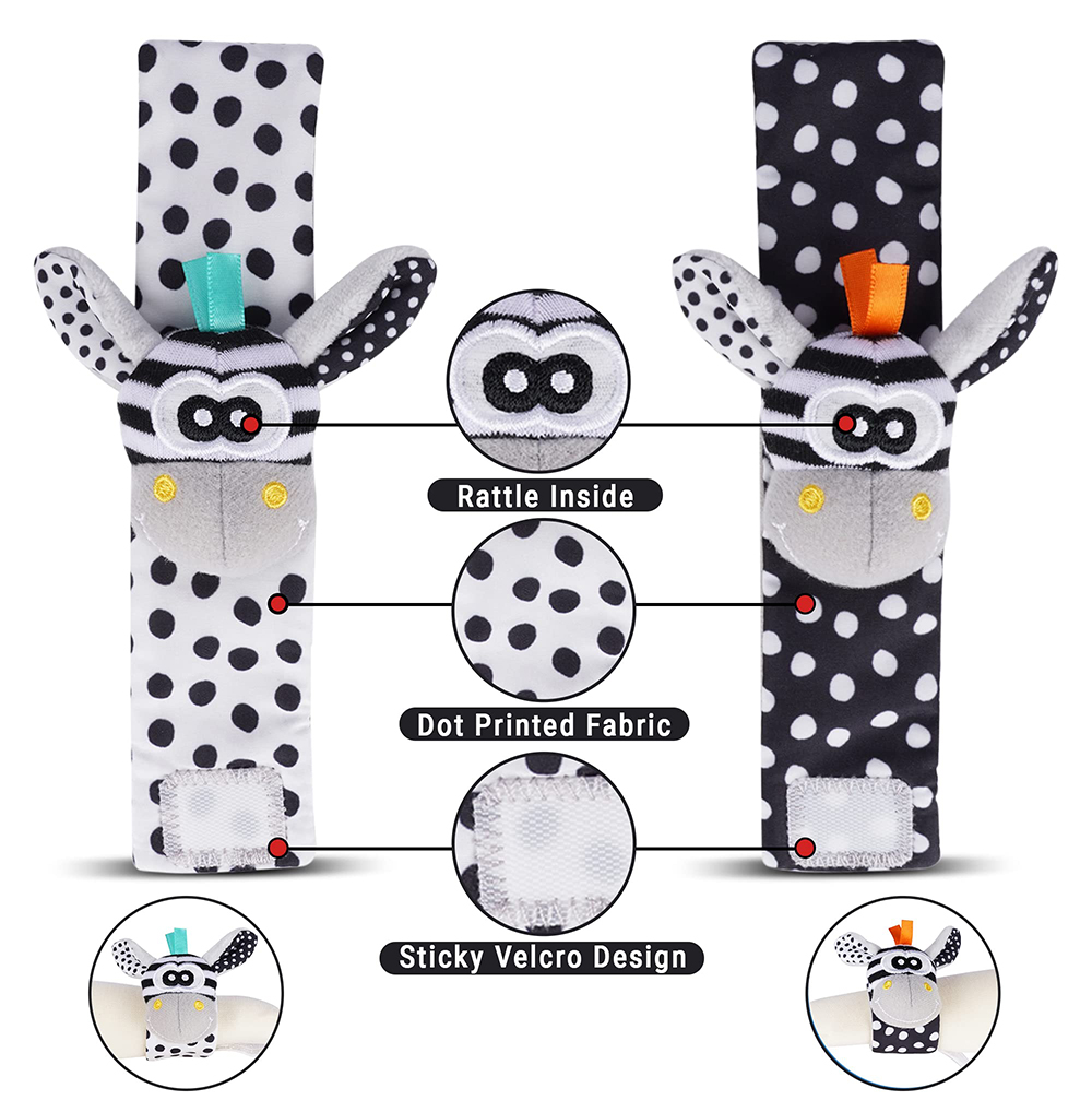 AliExpress 4PCS/SET Baby Rattle Toys Cute Stuffed Animals Wrist Rattle Foot Finder Socks 0~12 Months For Infant Boy Girl Newborn Gift, view 5