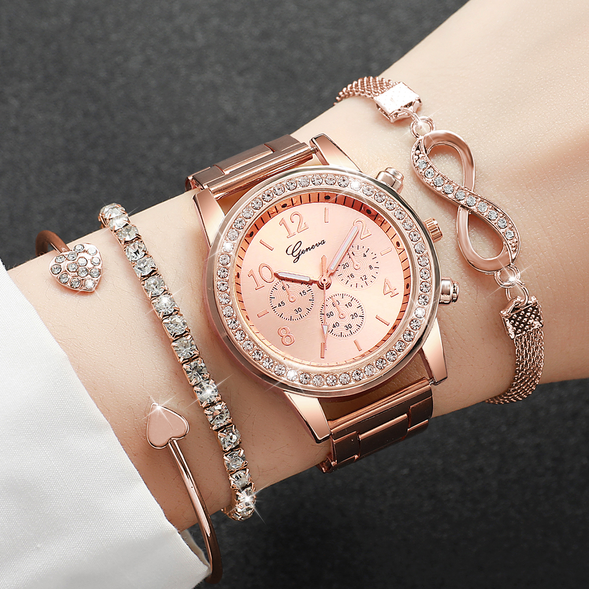 AliExpress 4-Piece Women's Rhinestone Steel Band Watch Set, view 2
