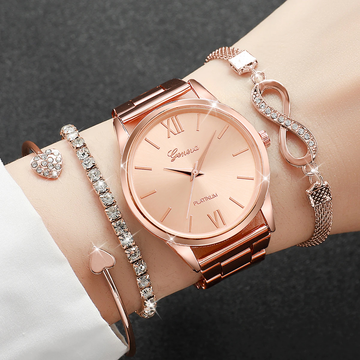 AliExpress 4-Piece Women's Rhinestone Steel Band Watch Set, view 5