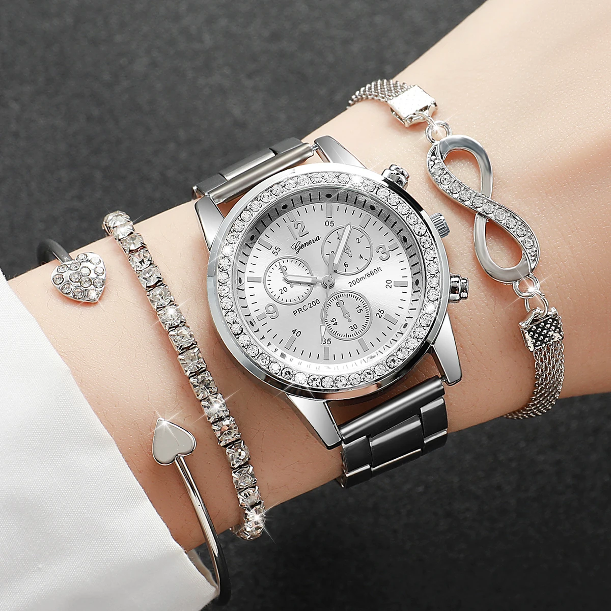 AliExpress 4-Piece Women's Rhinestone Steel Band Watch Set, view 6