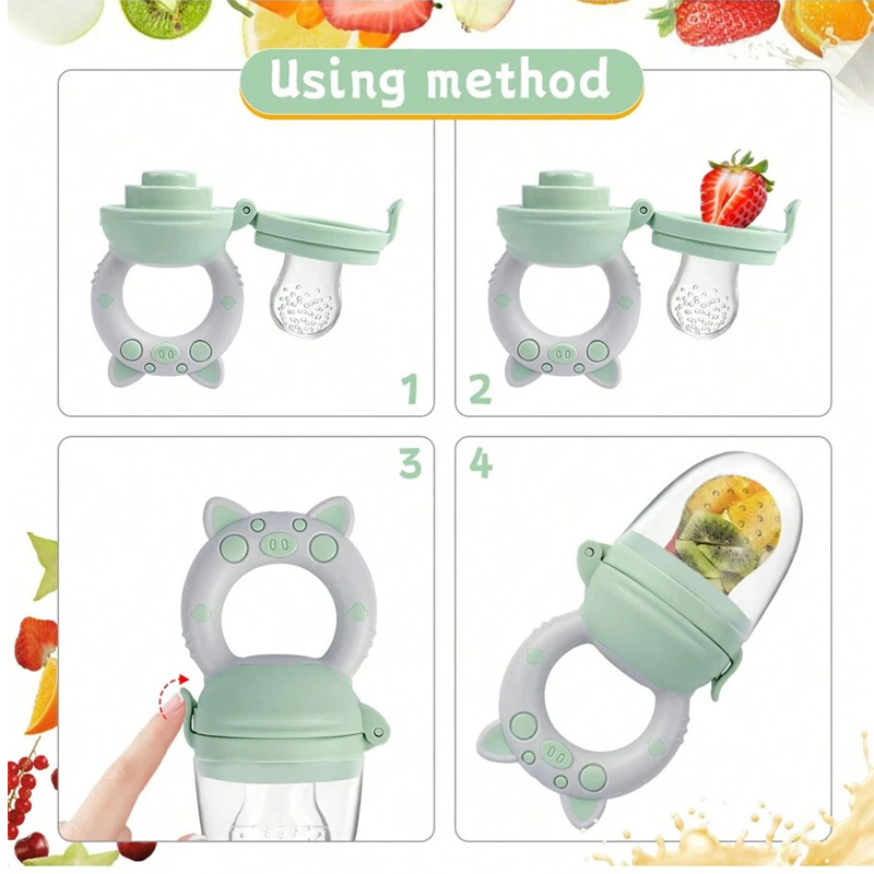 AliExpress 4pcs/set Silicone Fruit & Vegetable Feeder for Infants and Toddlers 6-36 months Food Grade Teething & Feeding Pacifier, view 6