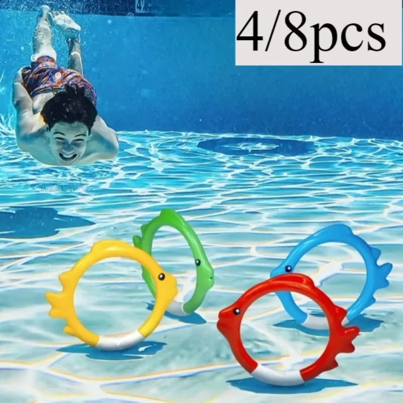 AliExpress 4Pcs Underwater Swim Training Gear With Fish-Shaped Retrieval Rings Diving Rings Set Floatable PVC Pool Toys For Adults/Kids, view 2