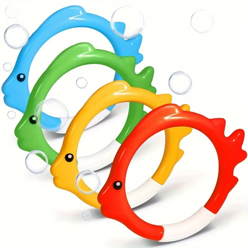 AliExpress 4Pcs Underwater Swim Training Gear With Fish-Shaped Retrieval Rings Diving Rings Set Floatable PVC Pool Toys For Adults/Kids, view 5